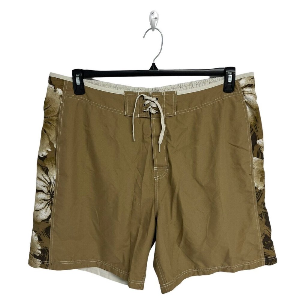 Speedo Men's Brown Floral Elastic Waist Draw String Swim Shorts Size 2XL